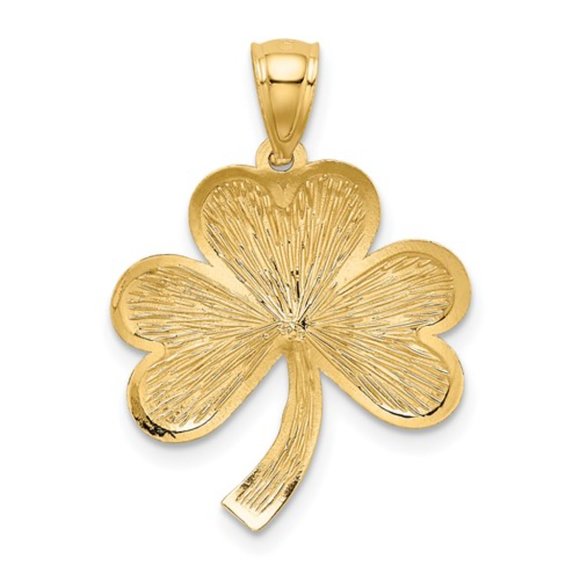 14k Yellow Gold Brushed Finish  Diamond-cut 3-Leaf Clover Shamrock Charm Pendant - Picture 2 of 4